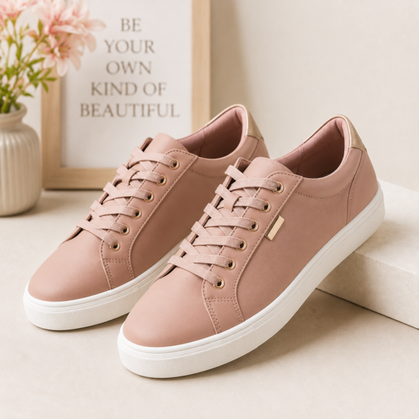 Women's Blush Pink Casual Sneakers | Lace-Up Lightweight Walking Shoes | Everyday Comfort Footwear