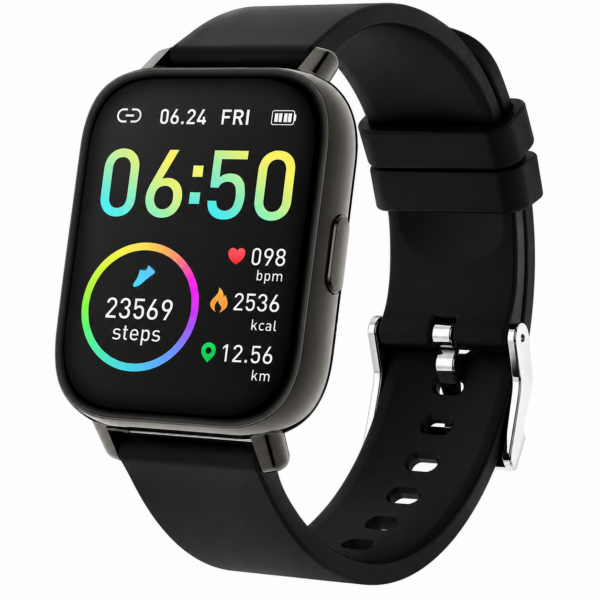 Unisex Black Square Dial Bluetooth Smartwatch with Silicone Strap