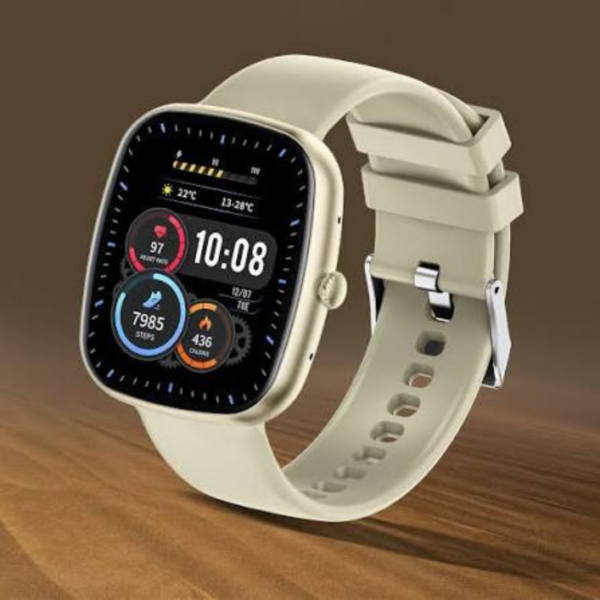 Unisex Square Dial Bluetooth Smartwatch with Silicone Strap – Cream White