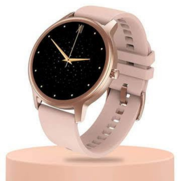 Women's Rose Gold Round Dial Bluetooth Smartwatch with Silicone Strap