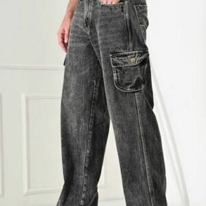 Men's Grey Cargo Baggy Fit Jeans – Multi Pocket Casual Denim Pants