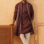 Men's Maroon Embroidered Kurta Set with Dupatta – Festive & Wedding Wear