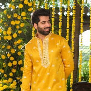 Men's Yellow Embroidered Kurta – Festive & Traditional Ethnic Wear