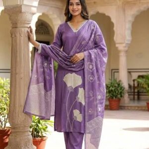 Women's Lavender Floral Print Kurta Set with Dupatta – Ethnic Festive Wear