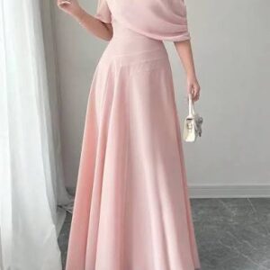 Women's Blush Pink One-Shoulder Maxi Dress – Elegant Party Wear Gown