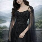 Women's Black Embellished Evening Gown – Luxury Party Wear Dress