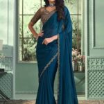 Women's Teal Blue Designer Saree with Embroidered Blouse – Party & Festive Wear