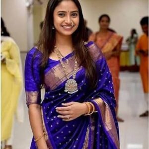 Women's Royal Blue Silk Saree with Zari Border – Traditional Festive Wear