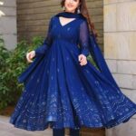 Women's Navy Blue Anarkali Kurta Set with Dupatta – Embroidered Ethnic Wear