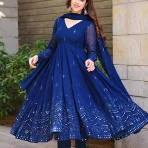 Women's Navy Blue Anarkali Kurta Set with Dupatta – Embroidered Ethnic Wear