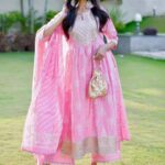 Women's Pink Embroidered Anarkali Suit Set with Dupatta – Festive & Party Wear