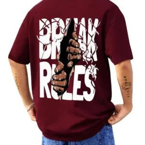 Men's Maroon Graphic Oversized T-Shirt with Bold Back Print Casual Wear